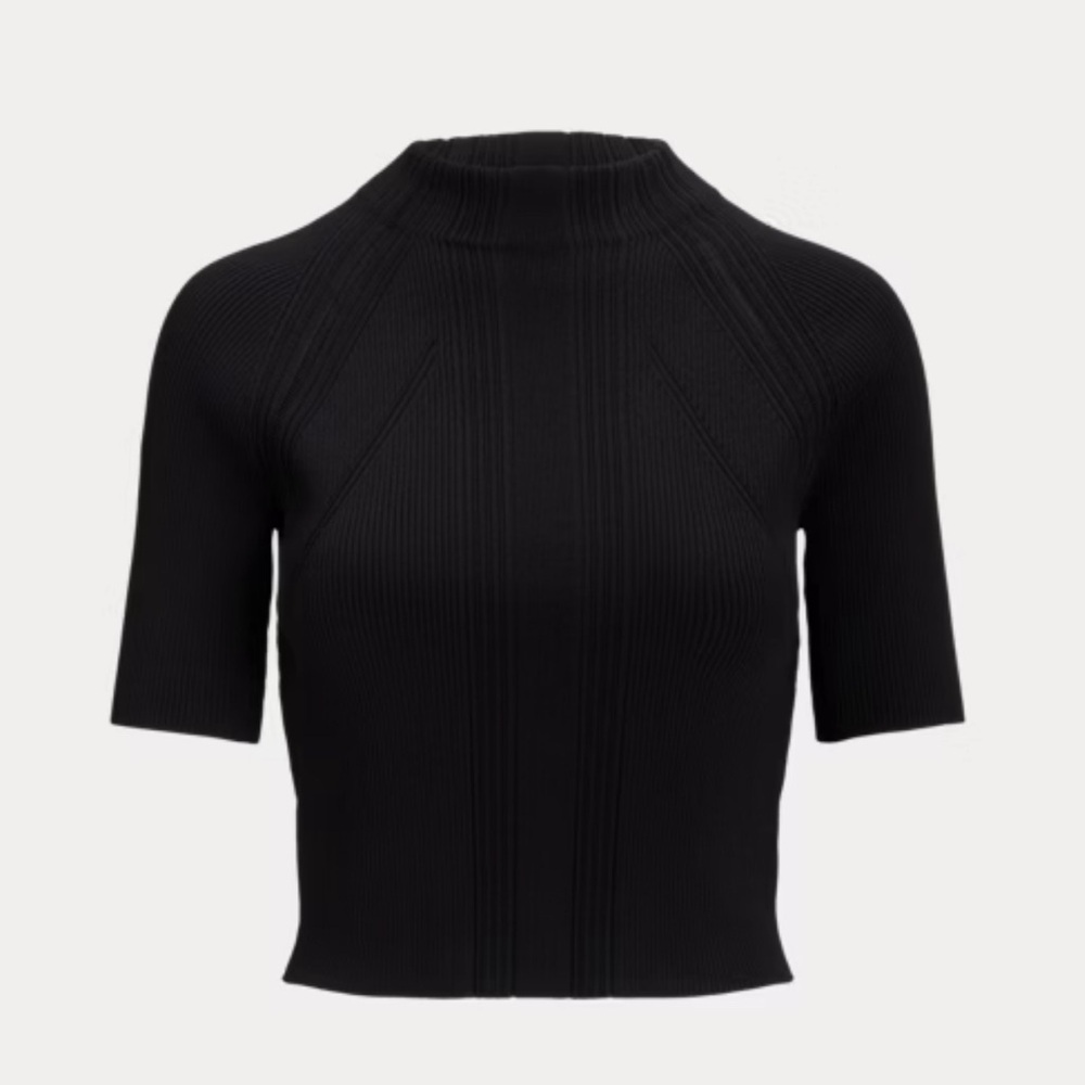 NEW Lauren Ralph Lauren Cropped Short-Sleeve Mockneck Jumper Large - Picture 2 of 10